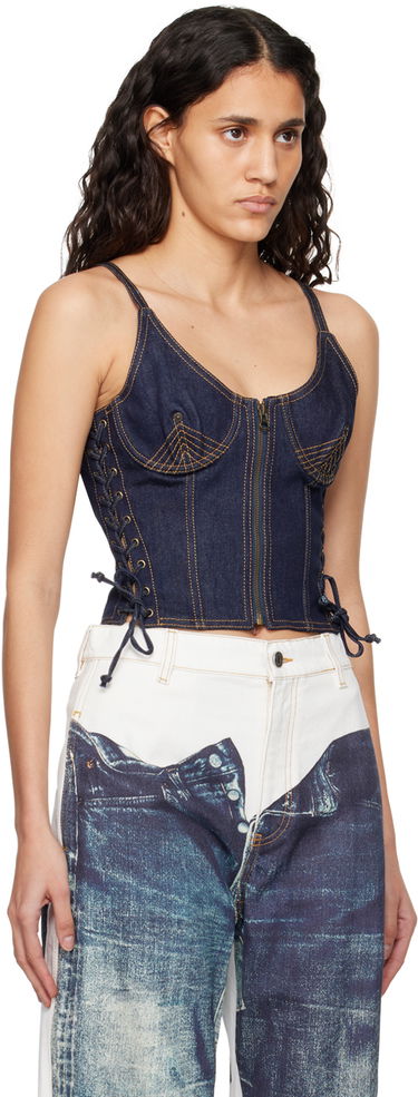 Tielko Jean Paul Gaultier Gaultier 'The Lace-Up' Denim Tank Modrá | 23/12-F-ST012-D004-55, 1