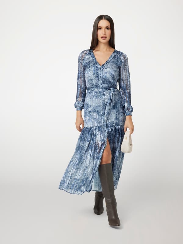 Šaty GUESS Long Georgette Dress with Front Slit Modrá | W5RK77WGWV2, 0