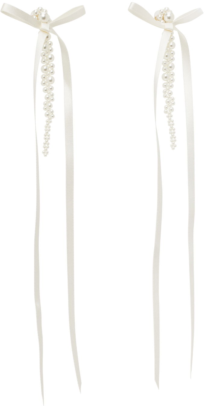 Náušnice Simone Rocha Simone Rocha Bow Ribbon Pearl Drop Earrings Biela | ERG410 0904, 1