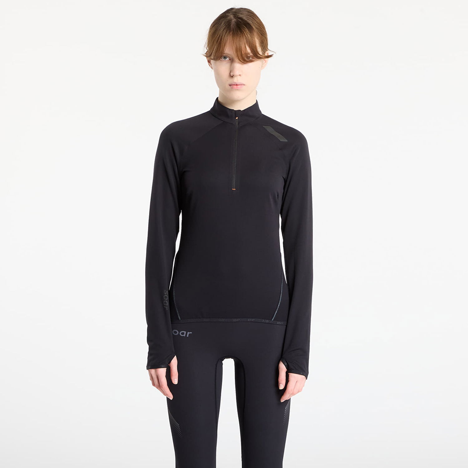 Tričká a tielka Soar Running Wooltech Long Sleeve Quarter-Zip Mock Neck Top with Thumbholes Čierna | AW25-SLS3W-BLK, 0