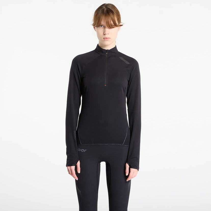 Tričká a tielka Soar Running Wooltech Long Sleeve Quarter-Zip Mock Neck Top with Thumbholes Čierna | AW25-SLS3W-BLK
