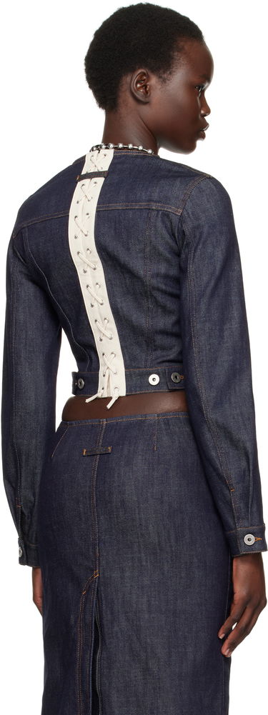 Bunda Jean Paul Gaultier Jean Paul Gaultier 'The Contrasting Lace-Up' Cropped Denim Jacket Modrá | 25/33-F-VE085-D019-5568, 2