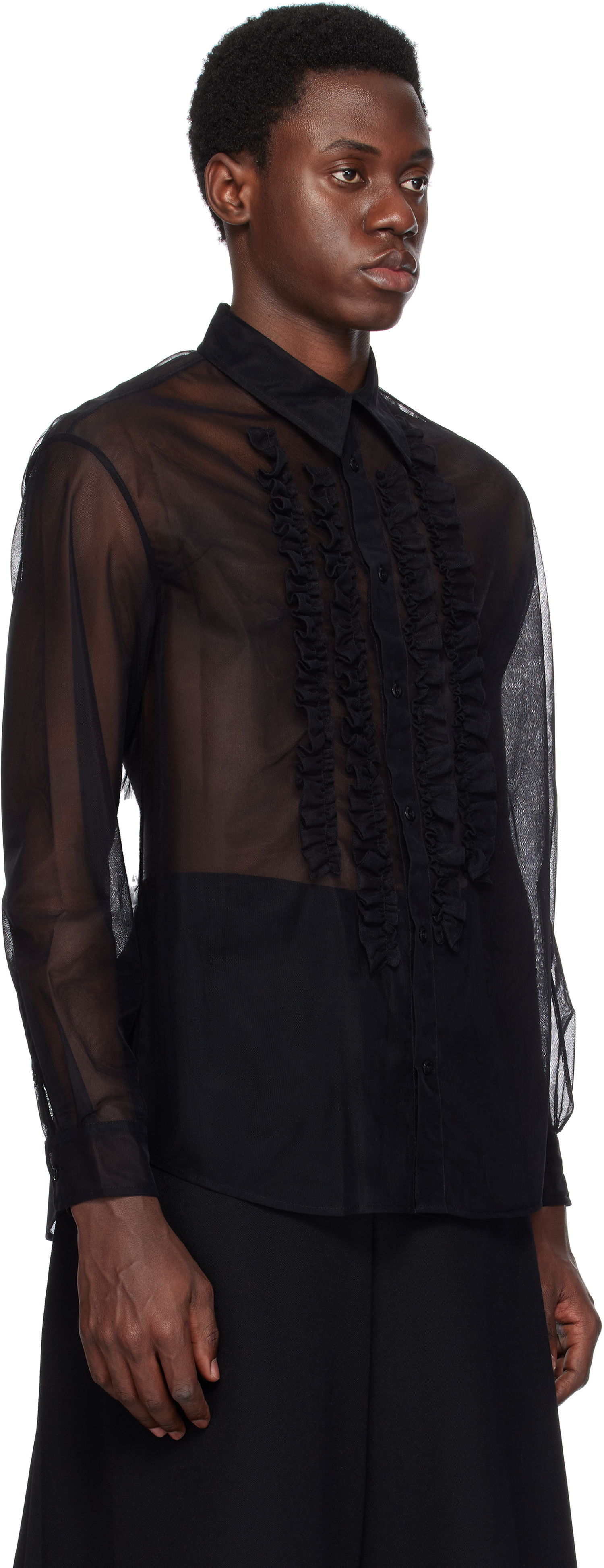 Košeľa Simone Rocha Simone Rocha Sheer Ruffle Bib Shirt Čierna | 5241 0069, 1