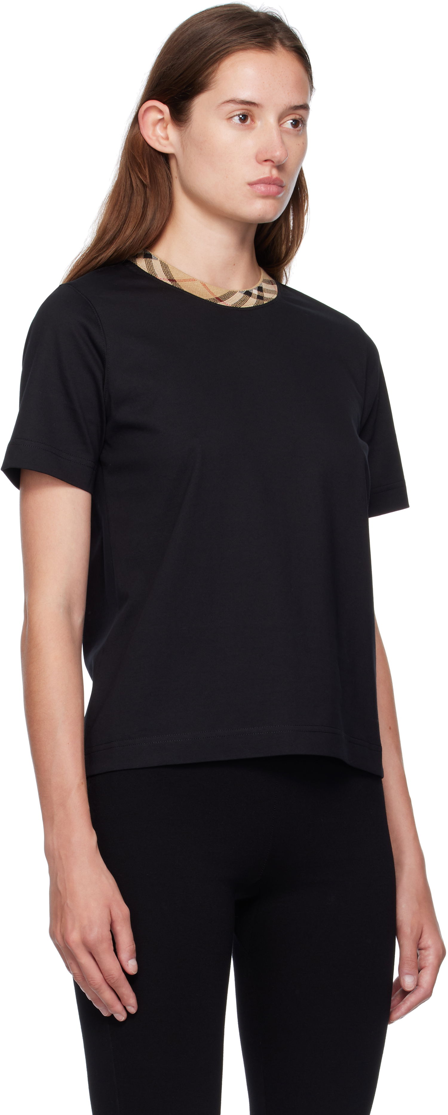 Tričko Burberry Burberry Check Trim Cotton Tee Čierna | 8110271, 1