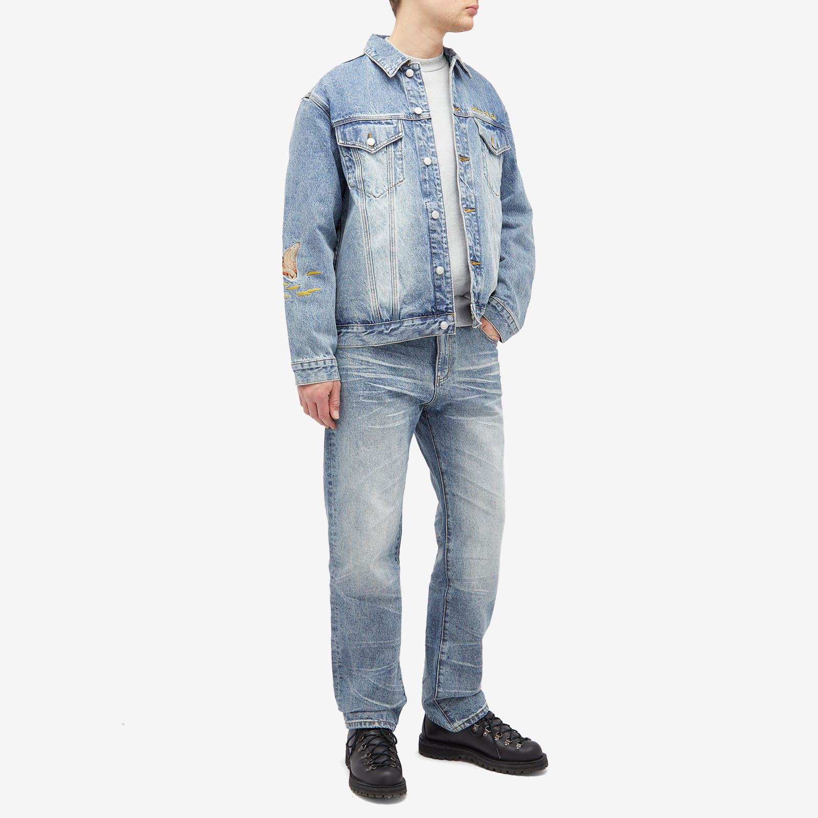Duck Embroidered Denim Jeans in Heavy Wash