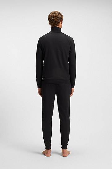 Bunda BOSS Cotton-terry Full-Zip Jacket with Stand Collar and Horizontal Stripe Čierna | 50550561, 1