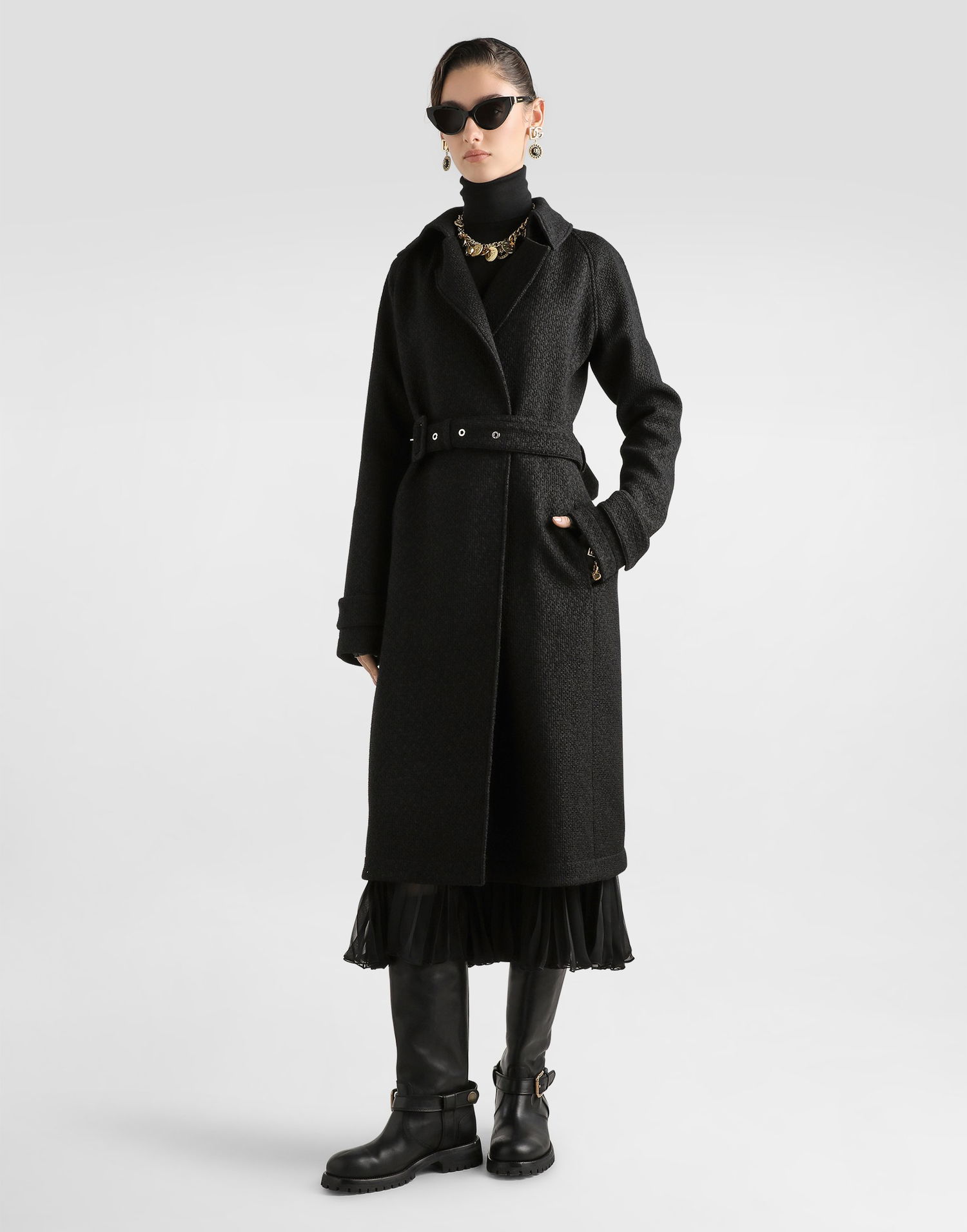 Trenčkot Dolce & Gabbana Dolce & Gabbana Tweed Trench Coat Čierna | F0W3GTHUMUAN0000, 1