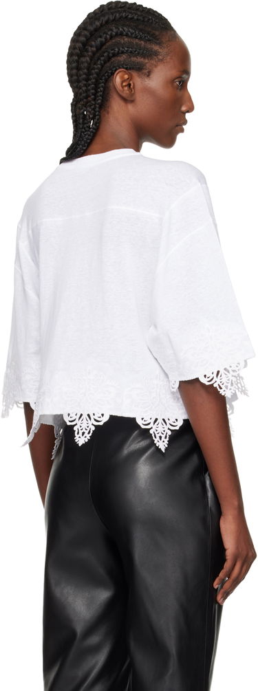 Crop Top Balmain Emblem Baseball Lace Trim Cropped T-Shirt Biela | FF1EE130BD05, 2