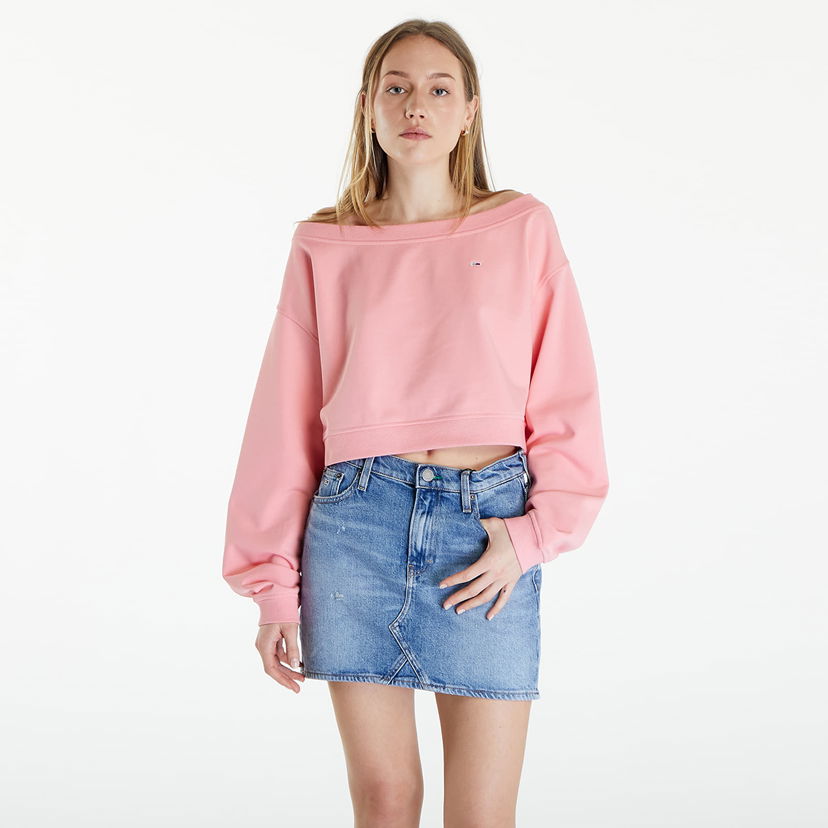 Mikina Tommy Hilfiger Cropped Off Shoulder Sweatshirt Ružová | DW0DW17956 TIC