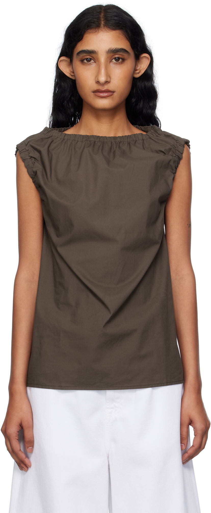 Tielko Baserange Baserange Mia Gathered Blouse Hnedá | TSMI-PO-AU25