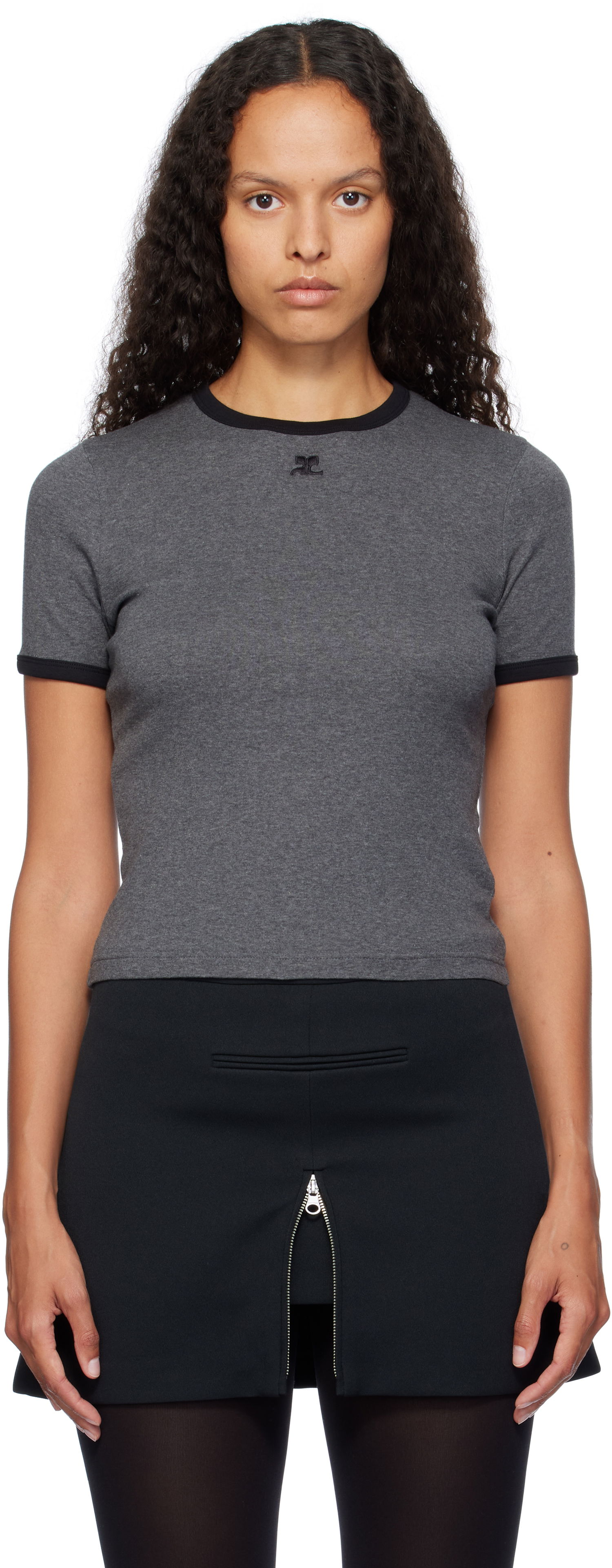 Tričko Courrèges Contrast Trim Signature T-Shirt Šedá | 324JTS017JS0166, 0