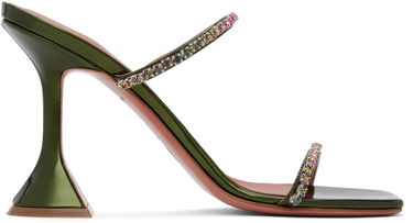 Doplnky Amina Muaddi Amina Muaddi Gilda Crystal-Embellished Heeled Sandals Zelené | GILDA SLIPPER MIRROR, 0