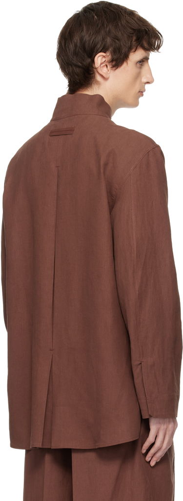 Bunda ZEGNA Standing Collar Button-Front Overshirt with Chest Pocket Hnedá | 973C58A9 SON95, 2