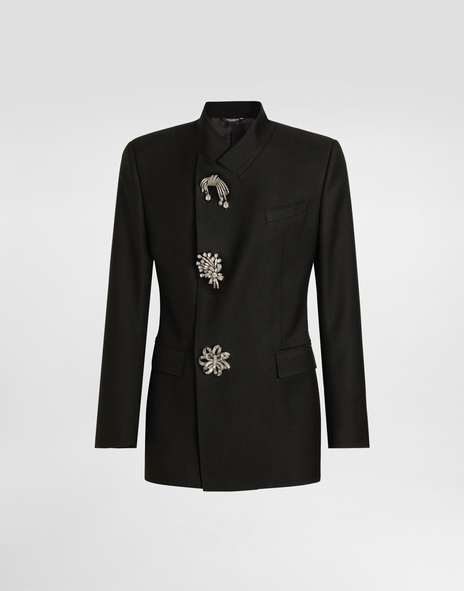 Bunda Dolce & Gabbana Dolce & Gabbana Double-Breasted Wool Gabardine Jacket with Crystal Embellishments Čierna | G2VO5ZFU21EN0000, 0