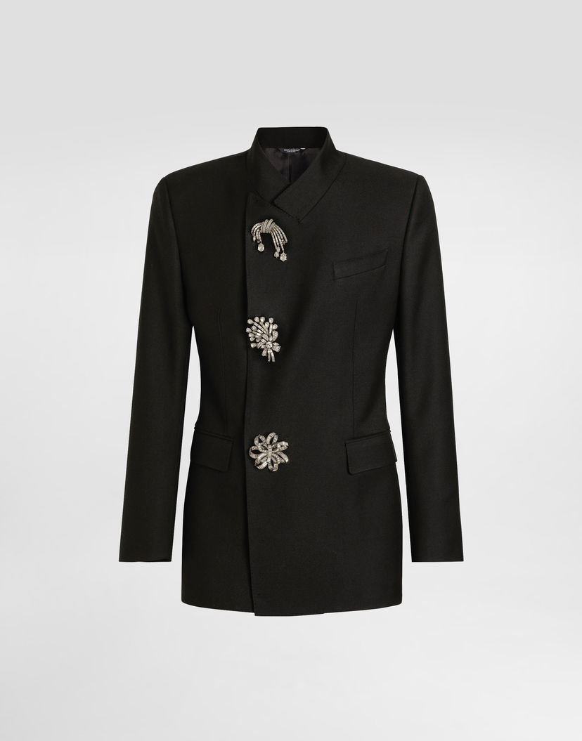 Bunda Dolce & Gabbana Dolce & Gabbana Double-Breasted Wool Gabardine Jacket with Crystal Embellishments Čierna | G2VO5ZFU21EN0000