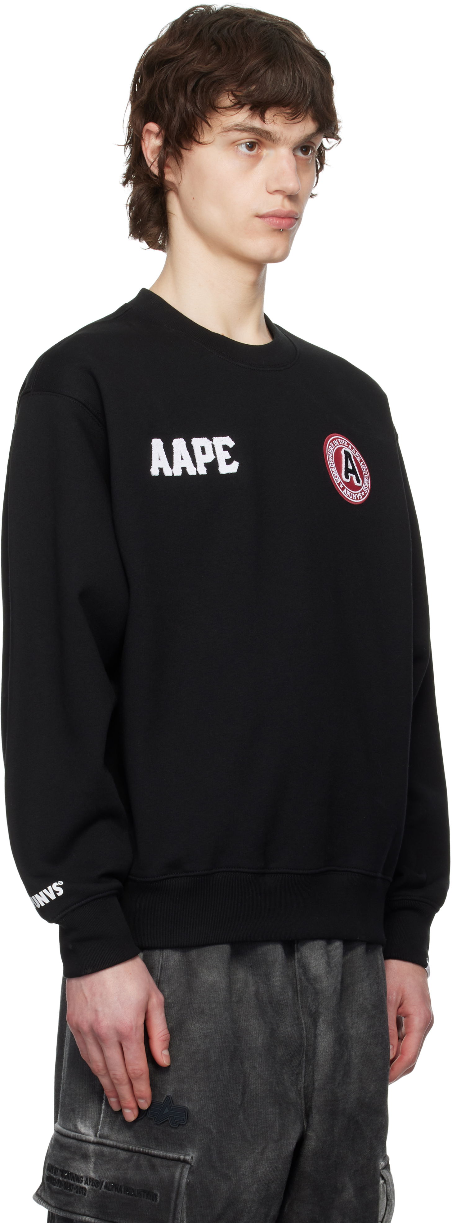Mikina AAPE by A Bathing Ape AAPE by A Bathing Ape Logo Patch Crewneck Sweatshirt Čierna | AAPSWMC337XXNBKX, 1