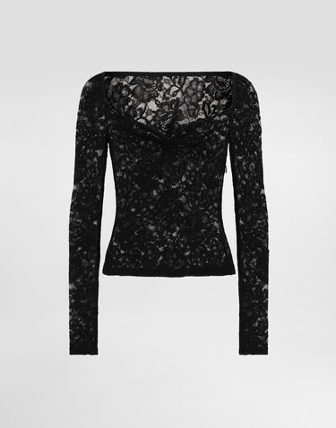 Košeľa Dolce & Gabbana Dolce & Gabbana Floral Lace Top with Sweetheart Neckline Čierna | F7AN2THLUAHN0000, 0