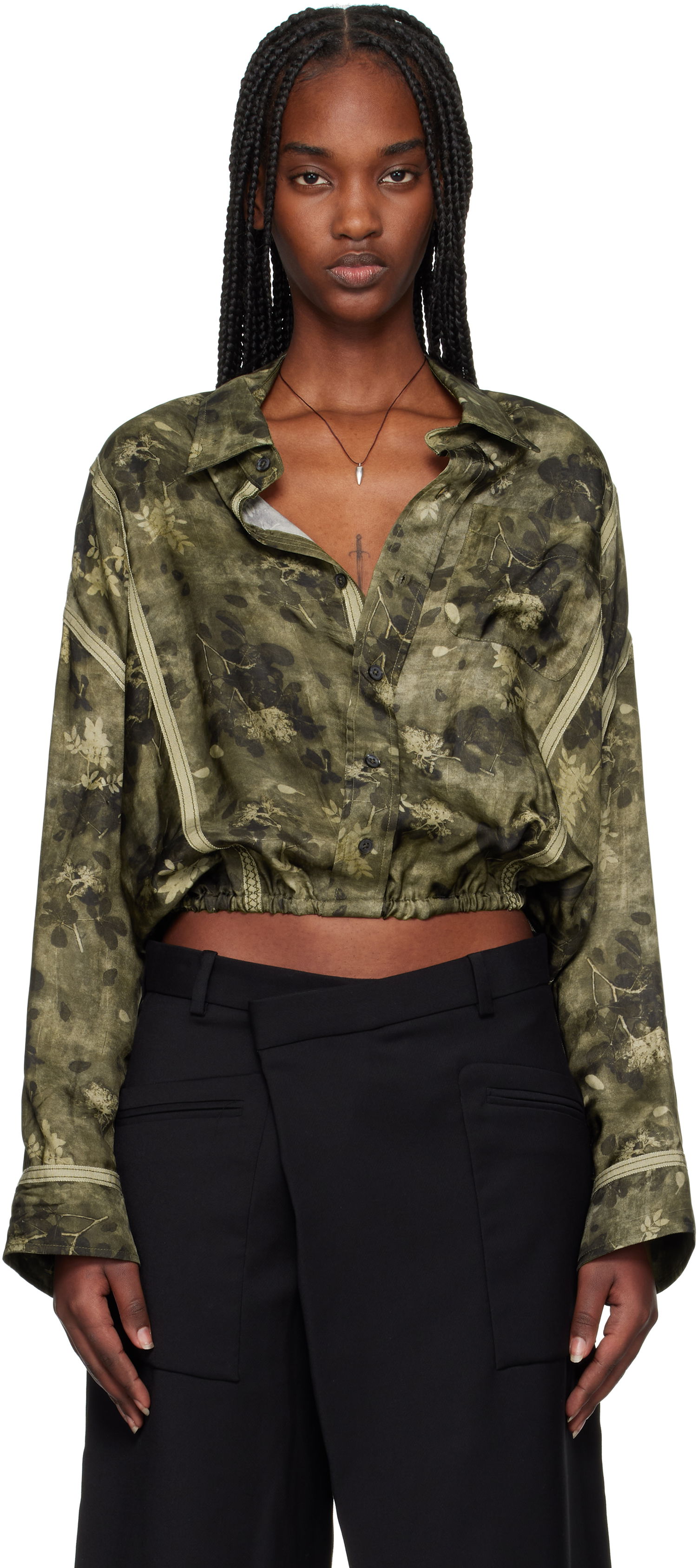 Košeľa R13 R13 Taped Crossover Cropped Shirt Zelené | R13WR378-R463B, 0