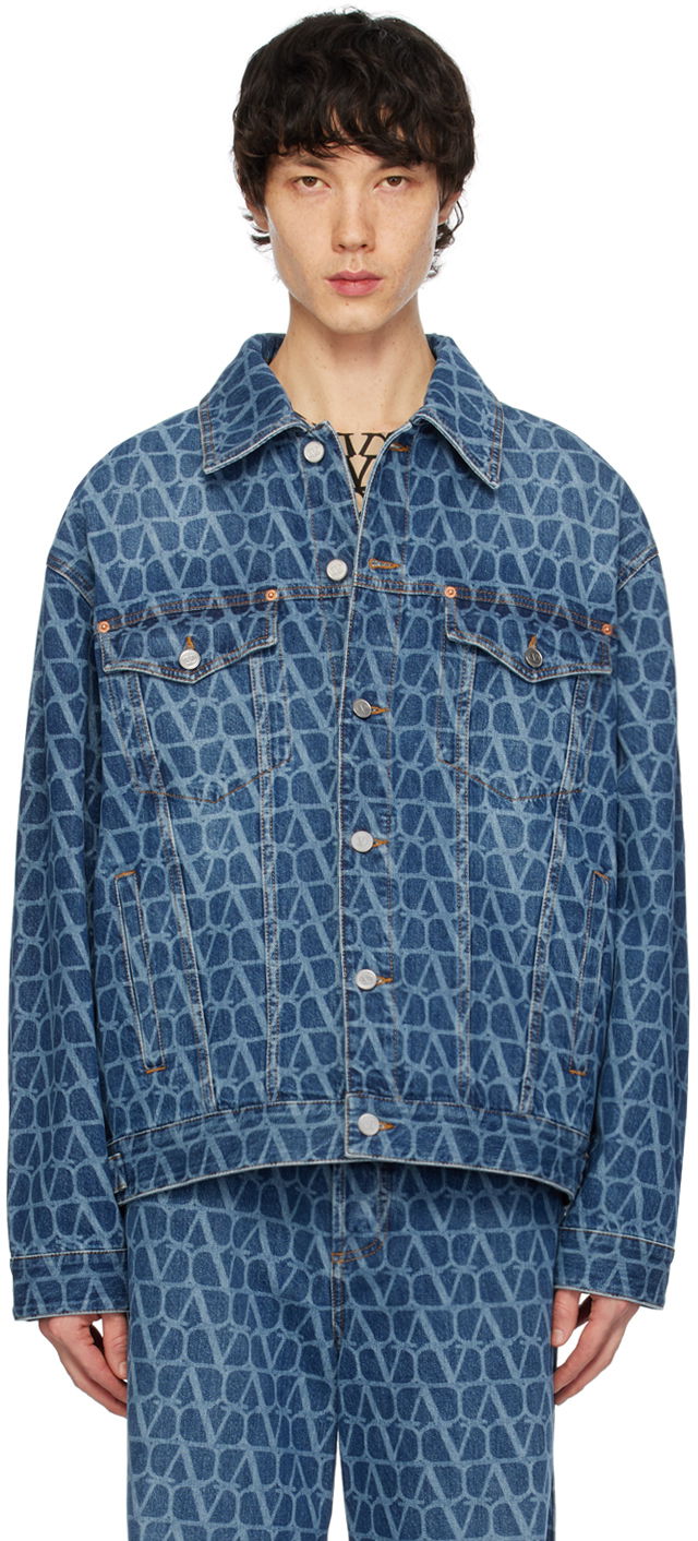 Bunda Valentino Toile Iconographe Denim Jacket Navy | 4V3DC03E9WE, 0