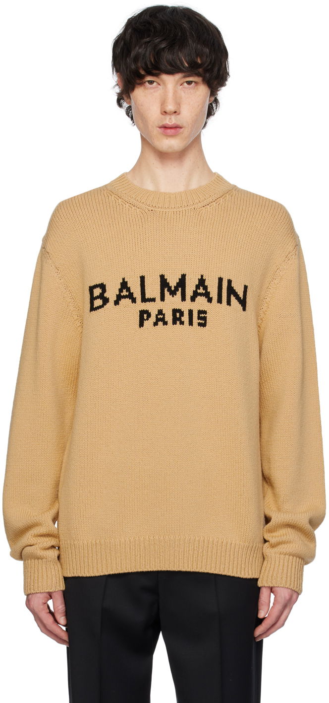 Sveter Balmain Jacquard Sweater Béžová | CH1KD000KC88