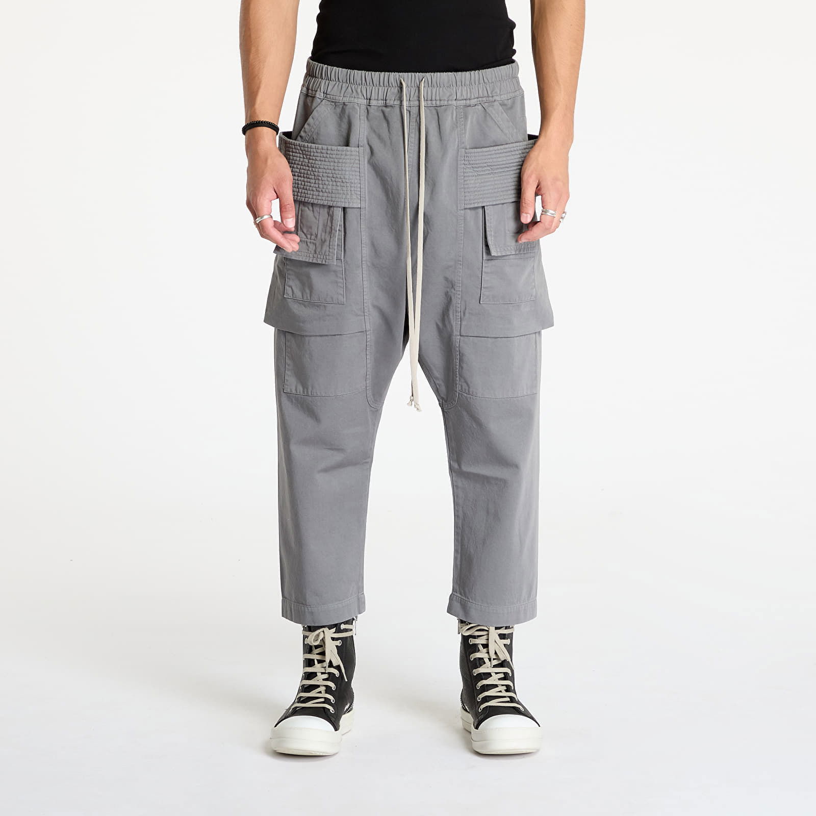 DRKSHDW Woven Creatch Cargo Cropped Drawstring Pants Stone