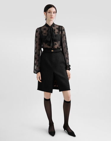 Sukňa Dolce & Gabbana Dolce & Gabbana Raschel Tweed Midi Skirt with Central Slit and DG Logo Čierna | F4C2DTGDCLWN0000, 1