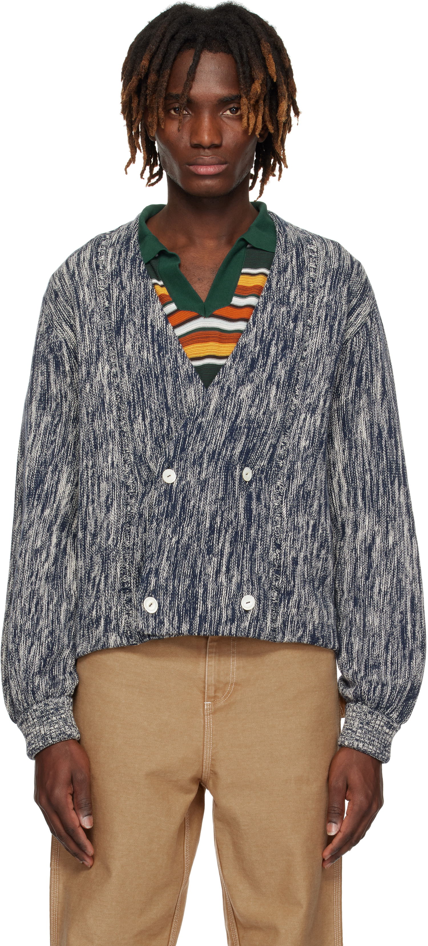 Sveter Bode Bode Double-Breasted Knit Cardigan Modrá | MRS25KT027, 0