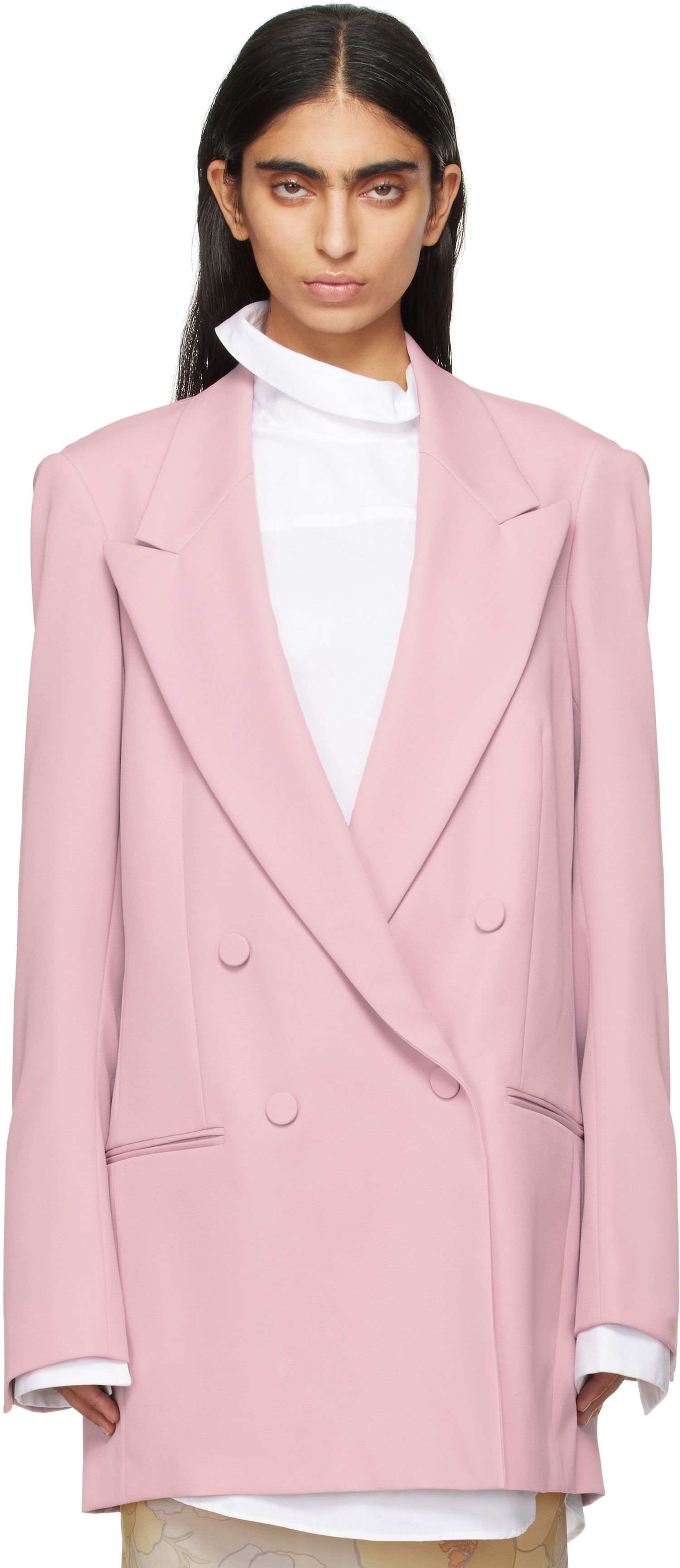 Kabáty Dries Van Noten Dries Van Noten Wool Double-Breasted Blazer Ružová | 242-010406-9146, 0