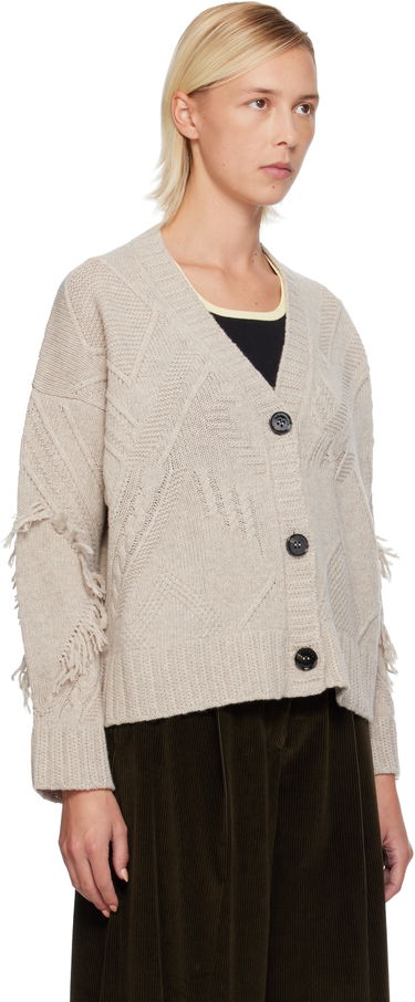 Sveter Max Mara Weekend Max Mara Stallo V-Neck Fringe Knit Cardigan Béžová | 2525346052600, 1