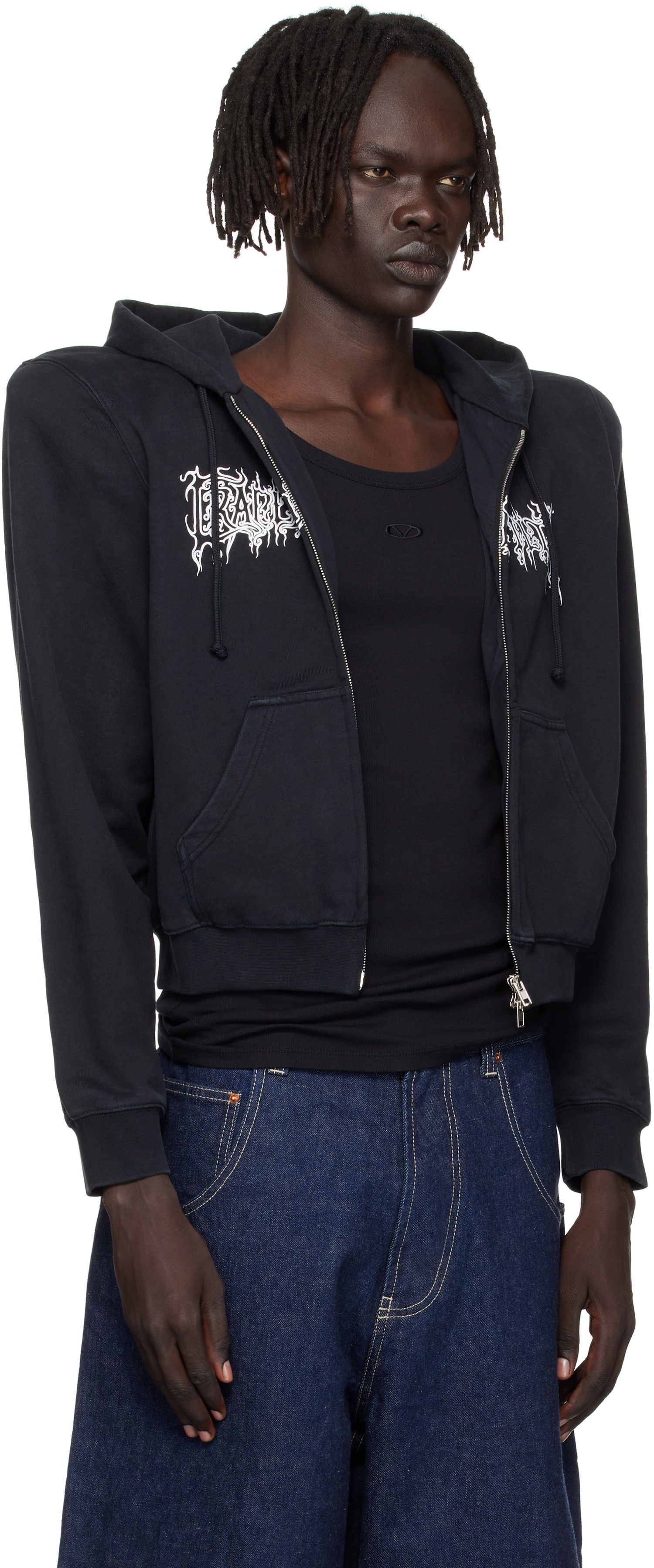 Mikina VETEMENTS Vetements Cradle of Filth Logo Extreme Shoulder Zip-Up Hoodie Čierna | UCF76ZU170B, 1