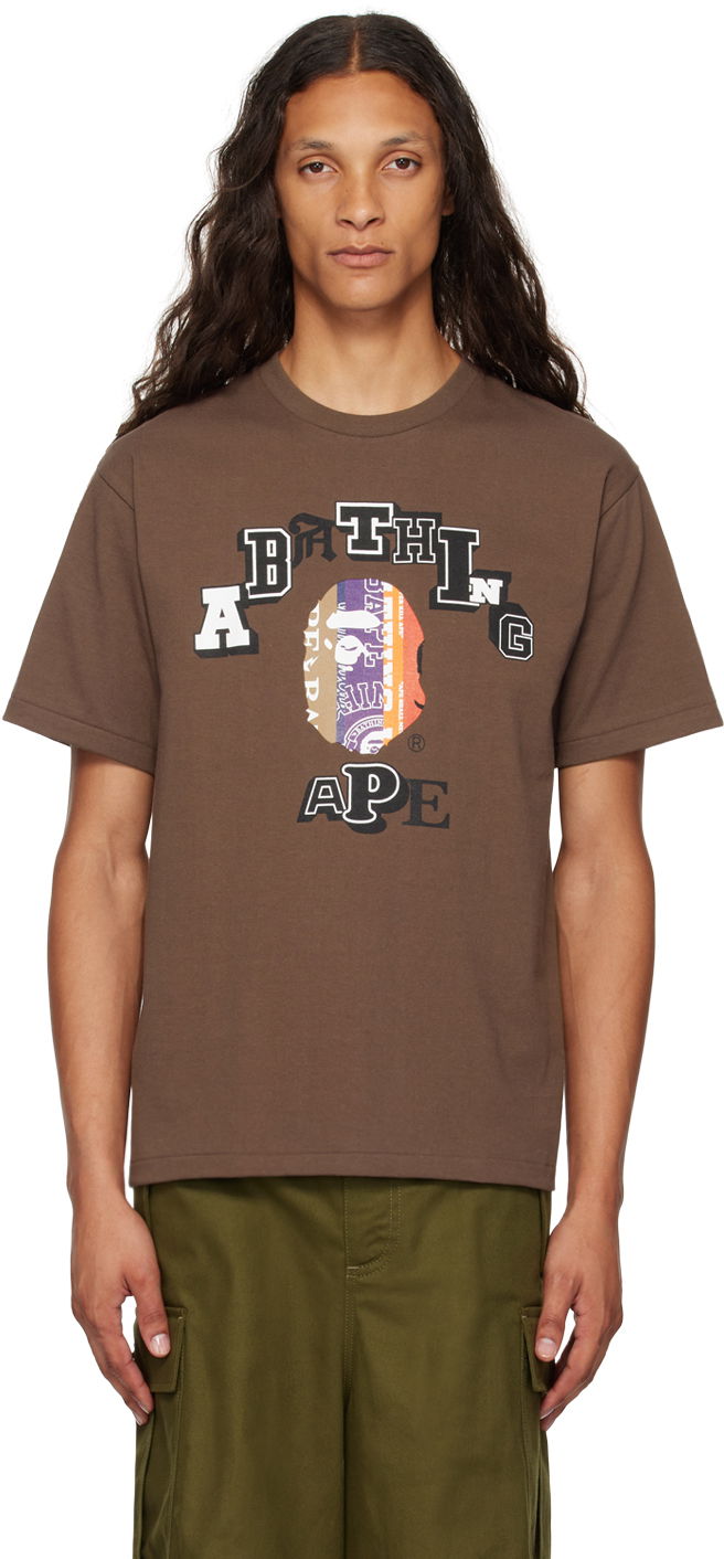 Tričko BAPE BAPE Brown Fans Scarf College T-Shirt Hnedá | 001TEK301323M, 0