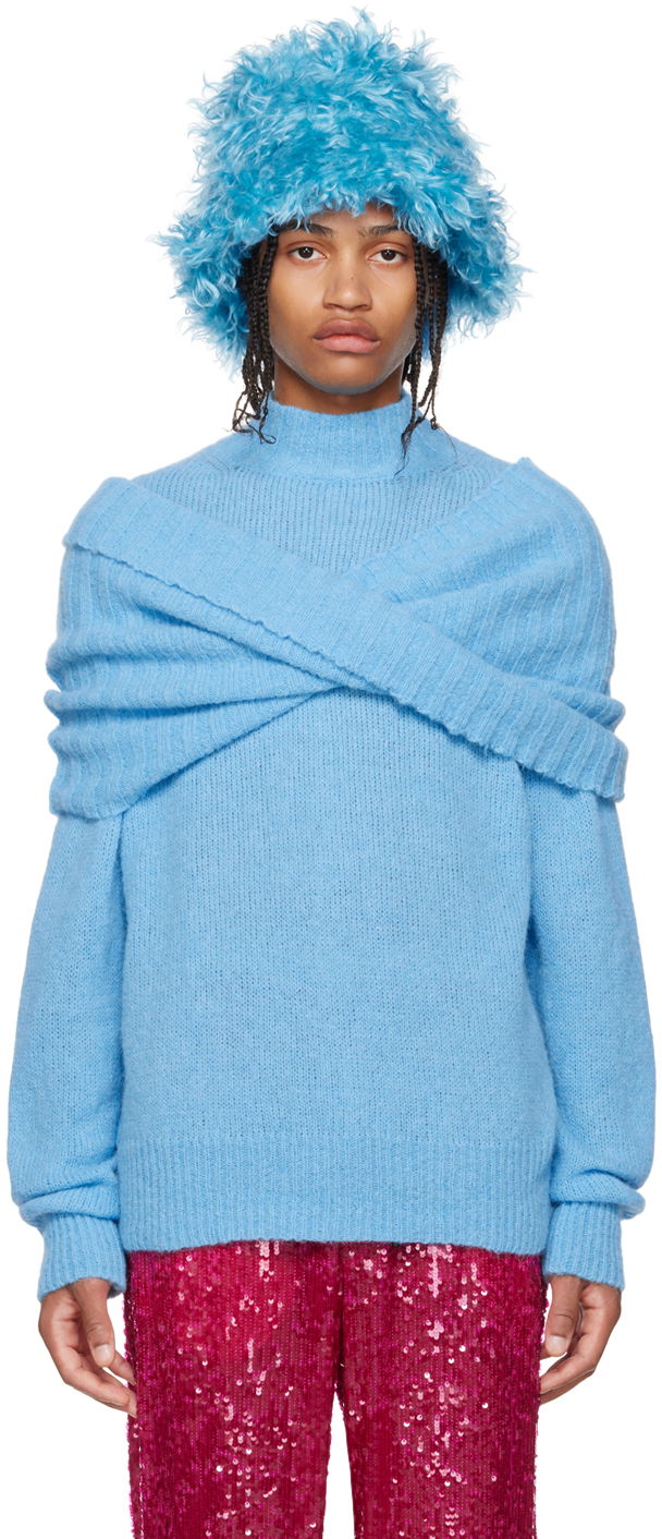 Sveter Dries Van Noten Wrap Detail Knit Sweater Modrá | 222-021245-5704, 0