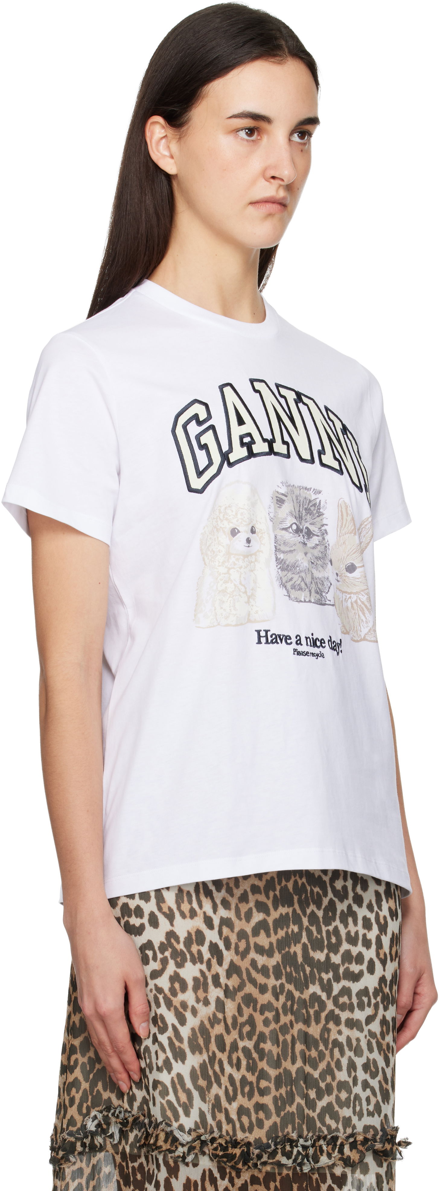 Tričko GANNI Jersey Animals Relaxed T-shirt Biela | T4237, 1