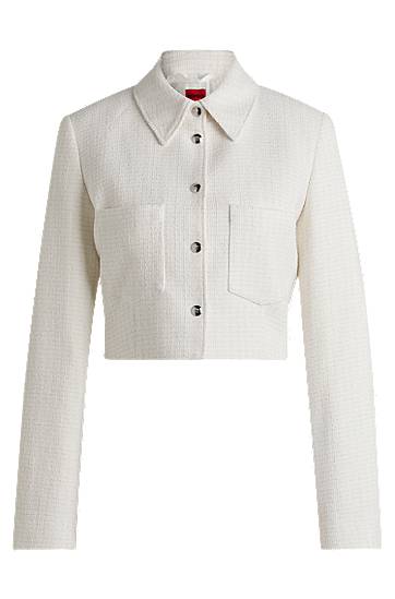 Bunda BOSS Cropped Bouclé Jacket Biela | 50538133, 0