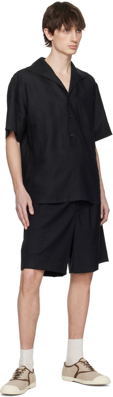 Košeľa Dolce & Gabbana Dolce&Gabbana Three-Button Short-Sleeved Linen Shirt Čierna | G5NE3TFU4JB, 3