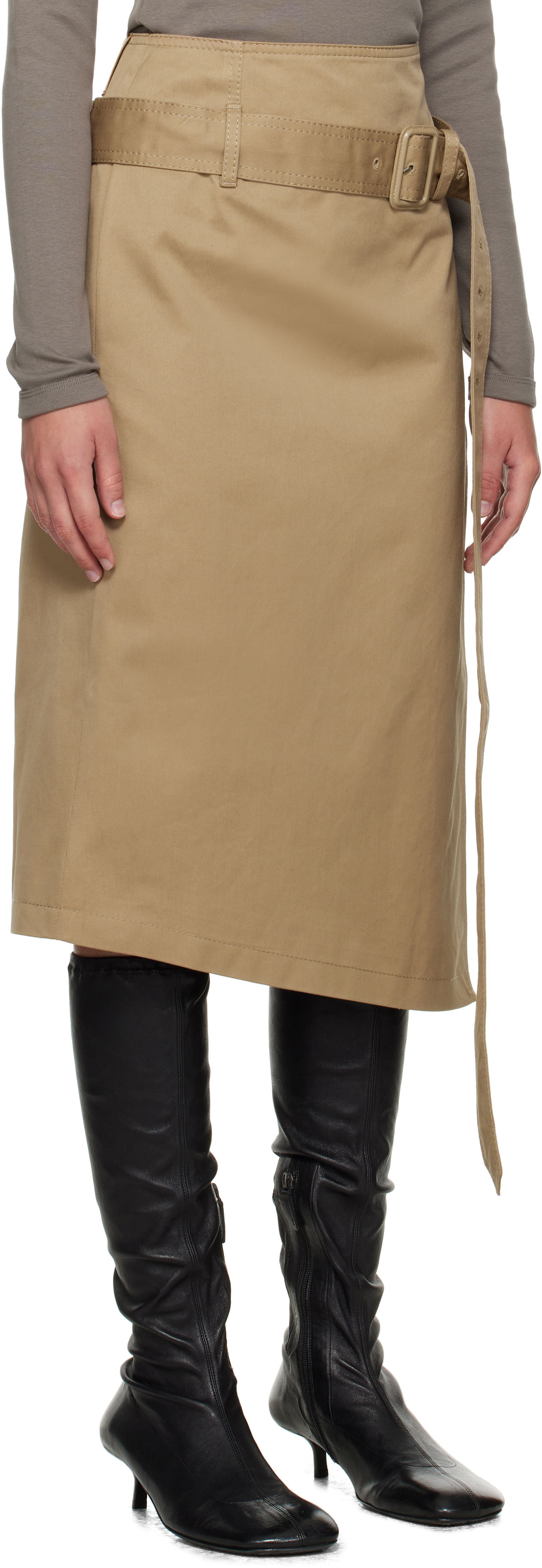Sukňa Acne Studios Acne Studios Twill Midi Skirt with Belt Béžová | AF0557-, 1