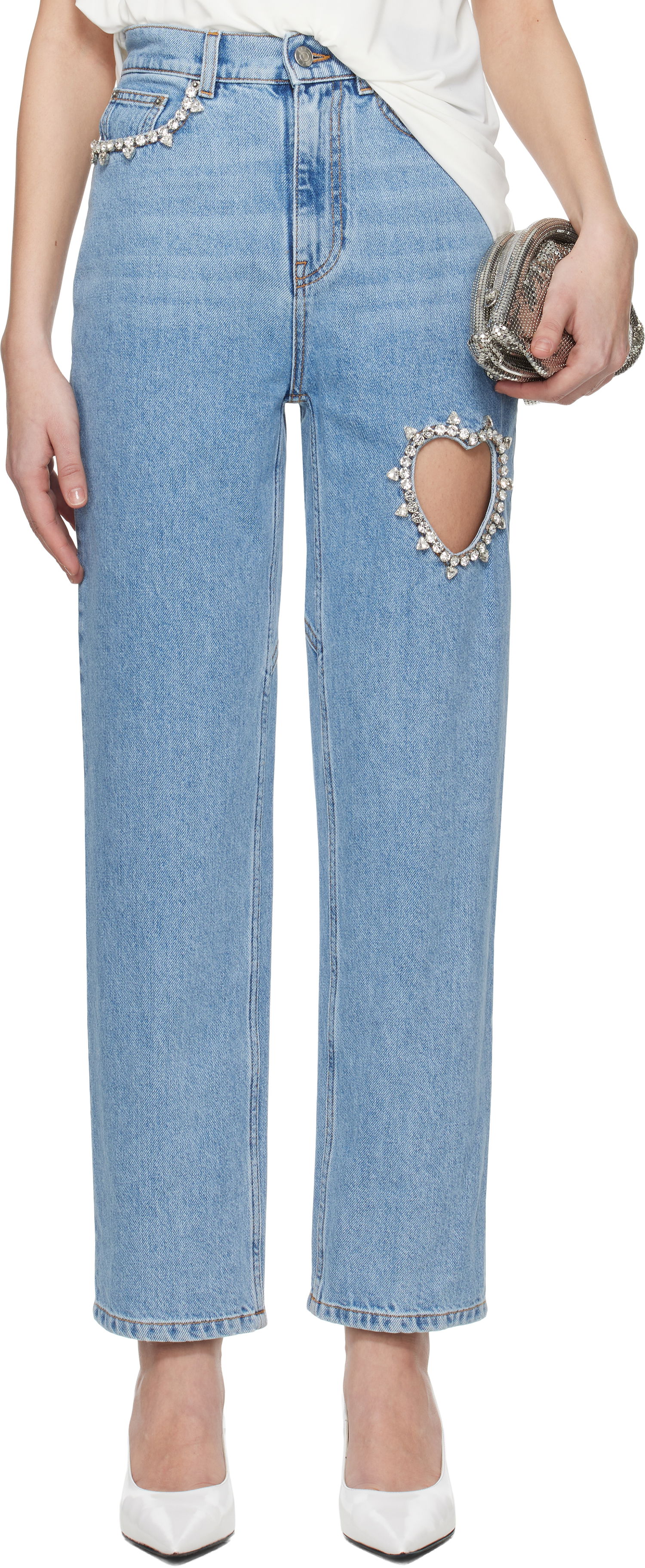Džínsy Area AREA Crystal Heart Cutout Jeans Modrá | 0000PA0069DE01, 0