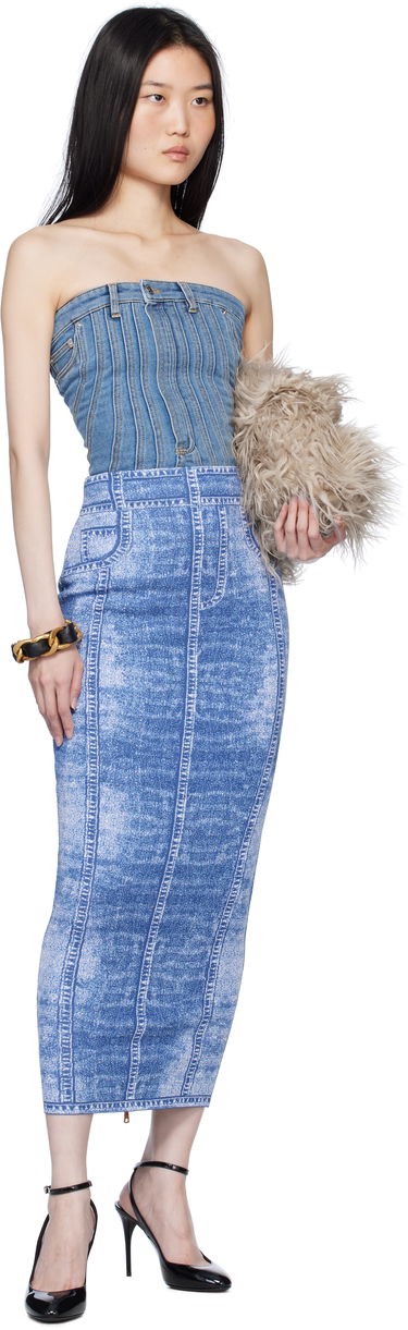 Sukňa Balmain Denim Effect Knit Midi Skirt Modrá | EF1LD475KH80, 3