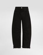 5-pocket High-waisted Wide-leg Denim Trousers with Frayed Hem and Seam Details 36