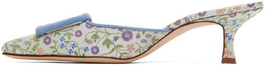 Doplnky Manolo Blahnik Manolo Blahnik Maysalebica Floral Kitten Heel Mules Biela | 423-1767, 2