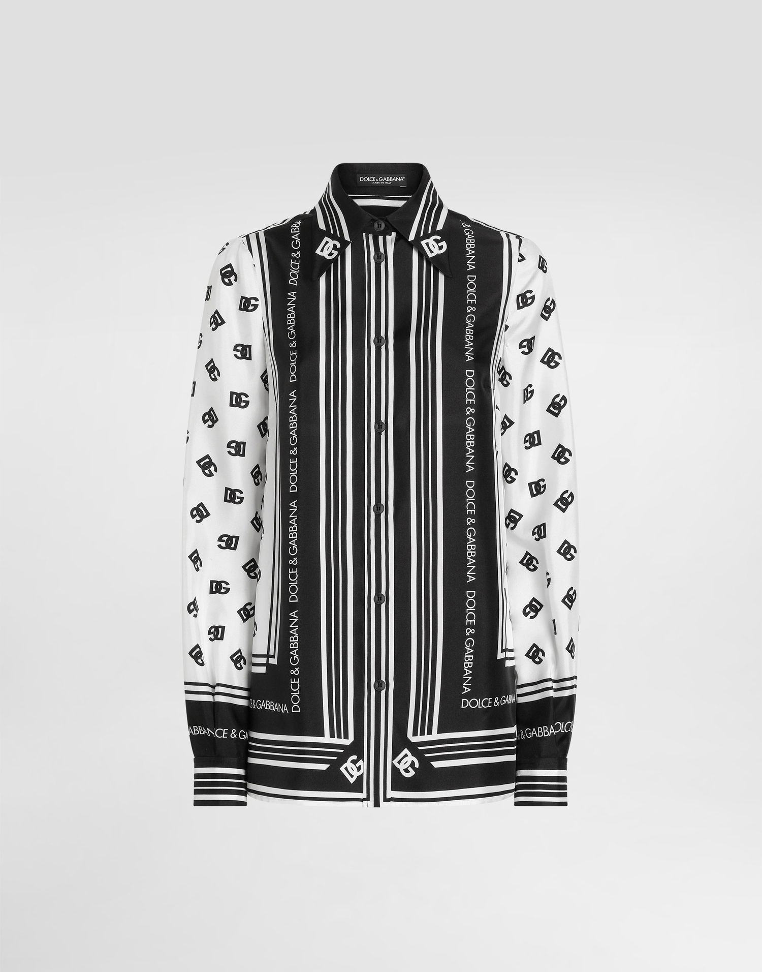 Košeľa Dolce & Gabbana Dolce & Gabbana Silk Twill Shirt With All-over Logo Čierna | F5S48THI1Z6HA9CN, 0