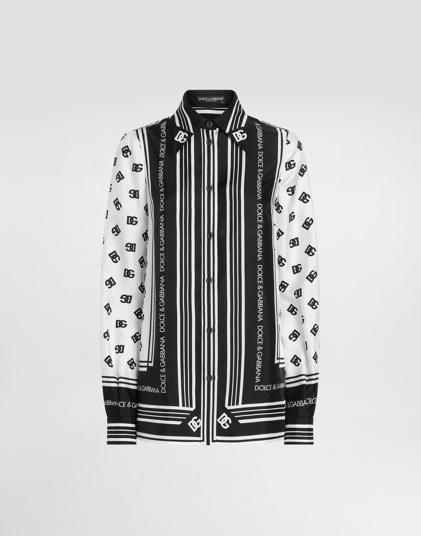Košeľa Dolce & Gabbana Dolce & Gabbana Silk Twill Shirt With All-over Logo Čierna | F5S48THI1Z6HA9CN