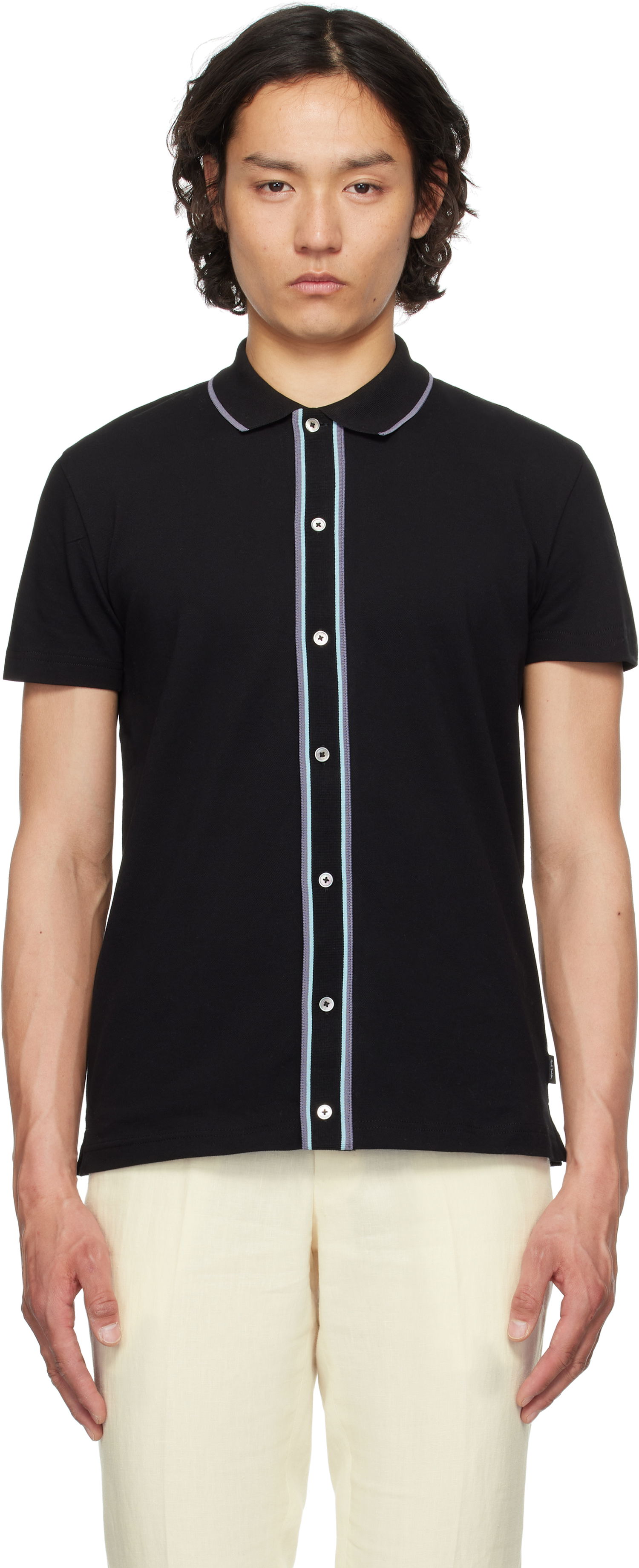Polo tričko Paul Smith PS Paul Smith Stretch-Cotton Button-Front Polo Čierna | M2R-787Y-P21511-79, 0