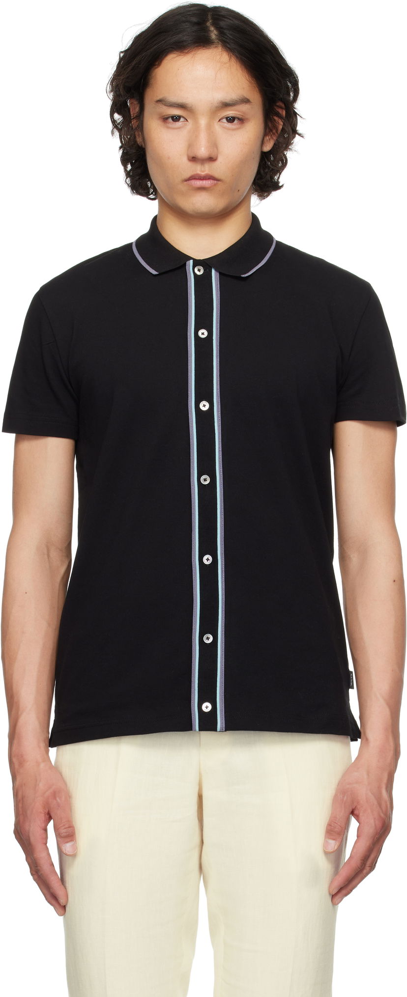 Polo tričko Paul Smith PS Paul Smith Stretch-Cotton Button-Front Polo Čierna | M2R-787Y-P21511-79