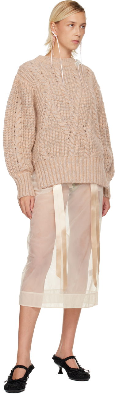 Sveter Simone Rocha Simone Rocha Embellished Puff Sleeve Chunky Knit Sweater Béžová | MZMK4B 0665, 3