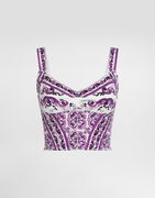 Dolce & Gabbana Majolica-Print Charmeuse Bustier Top