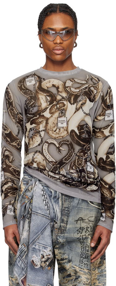 Tričko Acne Studios Acne Studios Printed Mesh Long Sleeve T-Shirt Šedá | BL0406-, 0