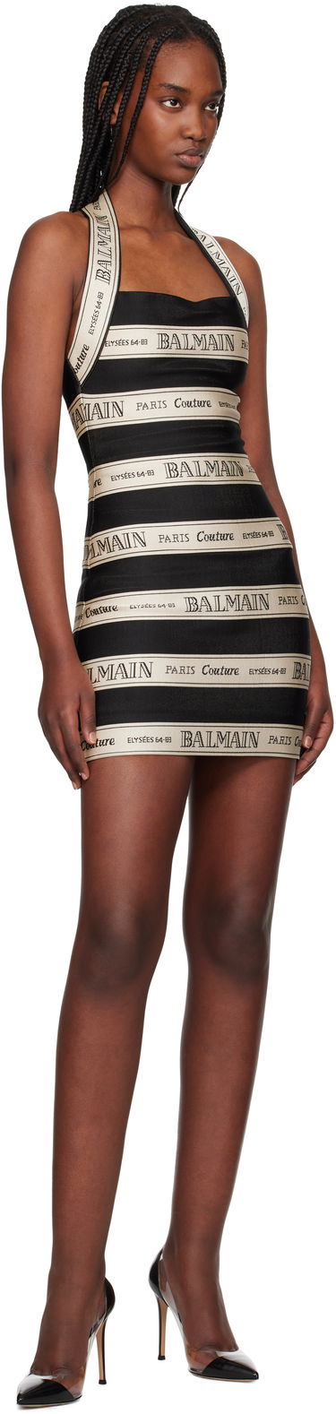Šaty Balmain Balmain Jacquard Halterneck Minidress Čierna | EF1R5088JJ95, 3