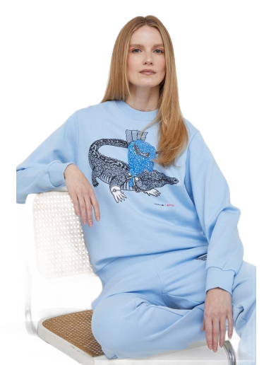 Mikina Lacoste x Netflix Loose Fit Organic Cotton Sweatshirt Modrá | SF7564