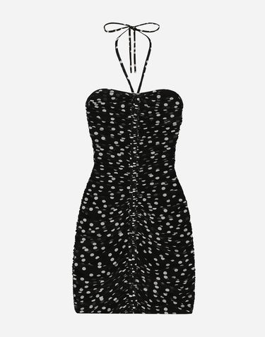 Šaty Dolce & Gabbana Short Draped Tulle Polka Dot Dress Čierna | F6JIZTFSRP2HNBDW, 0